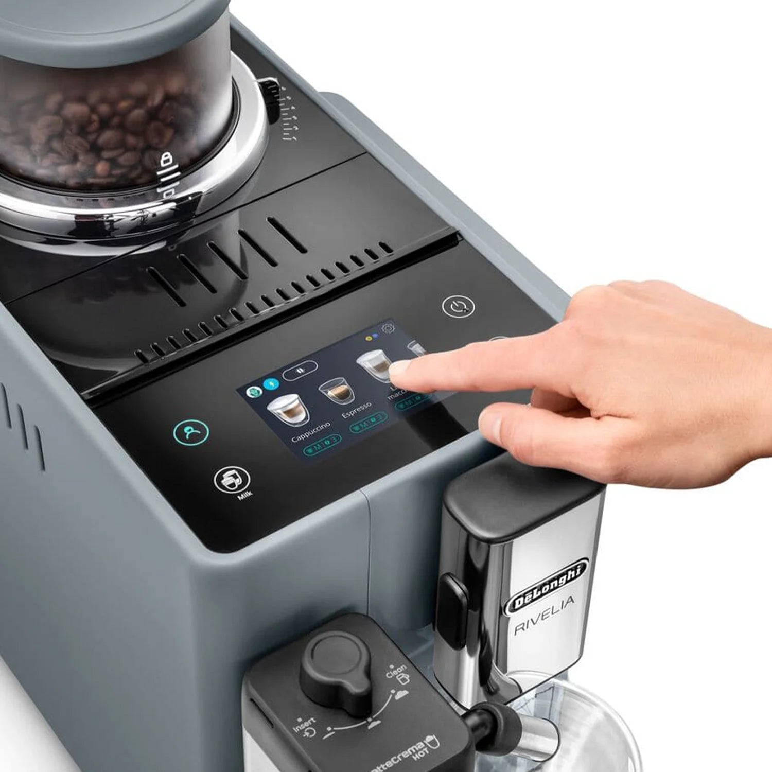 De'Longhi Rivelia Automatic Espresso Machine with LatteCrema System - 15 Bar Pump, Milk Frother, Grey (EXAM44055G) for Home Barista & Coffee Lovers - Perfect for Espresso, Cappuccino & Latte Making