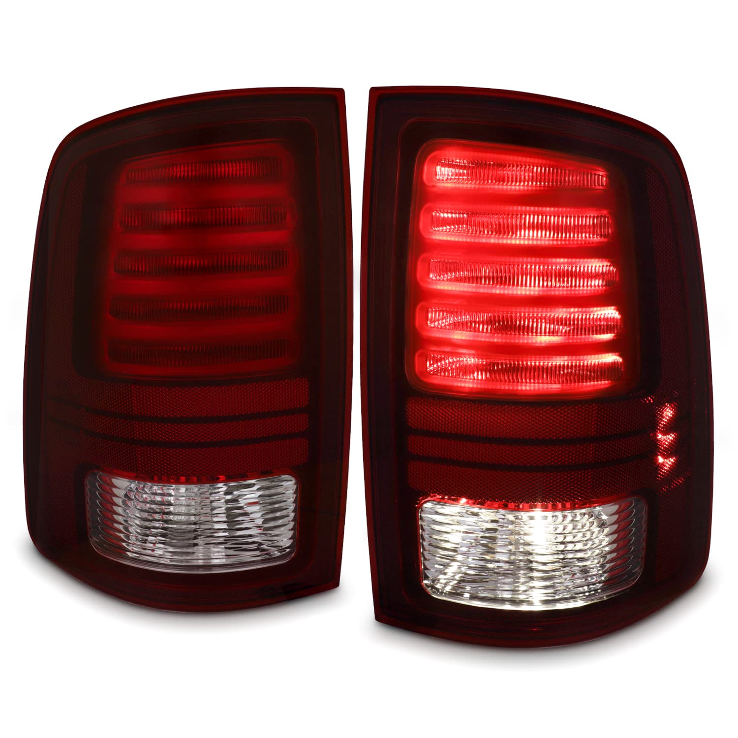 AKKON Dark Red LED Tail Lights Brake Lamps Pair for 2013-2018 RAM 1500 2500 3500 Pickup Truck - Driver & Passenger Side - Enhanced Safety & Style for Night Driving & Off-Road Adventures