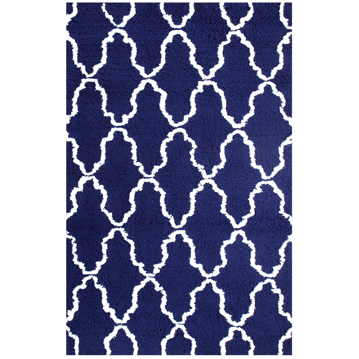Premium Hand-Woven Soft Shag Area Rug - Navy Blue & White Trellis Pattern - 4x6 Feet (4'x6') - Plush Living Room Carpet, Cozy Bedroom Floor Mat, Stylish Home Decor