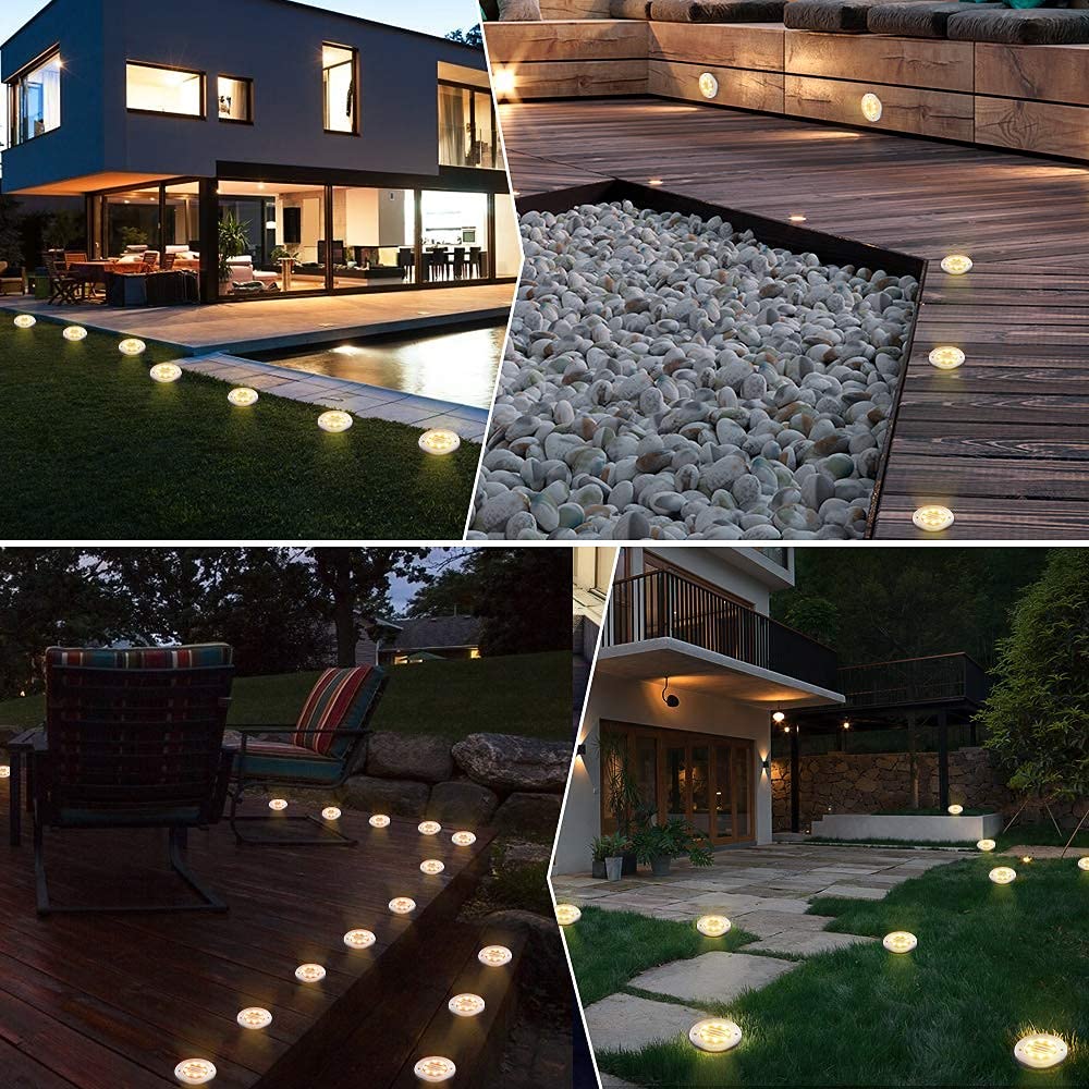 16 Pack Solar Ground Lights - 8 LED Waterproof Garden Lights for Lawn, Pathway, Yard, Driveway (Warm White) | Outdoor Landscape Lighting