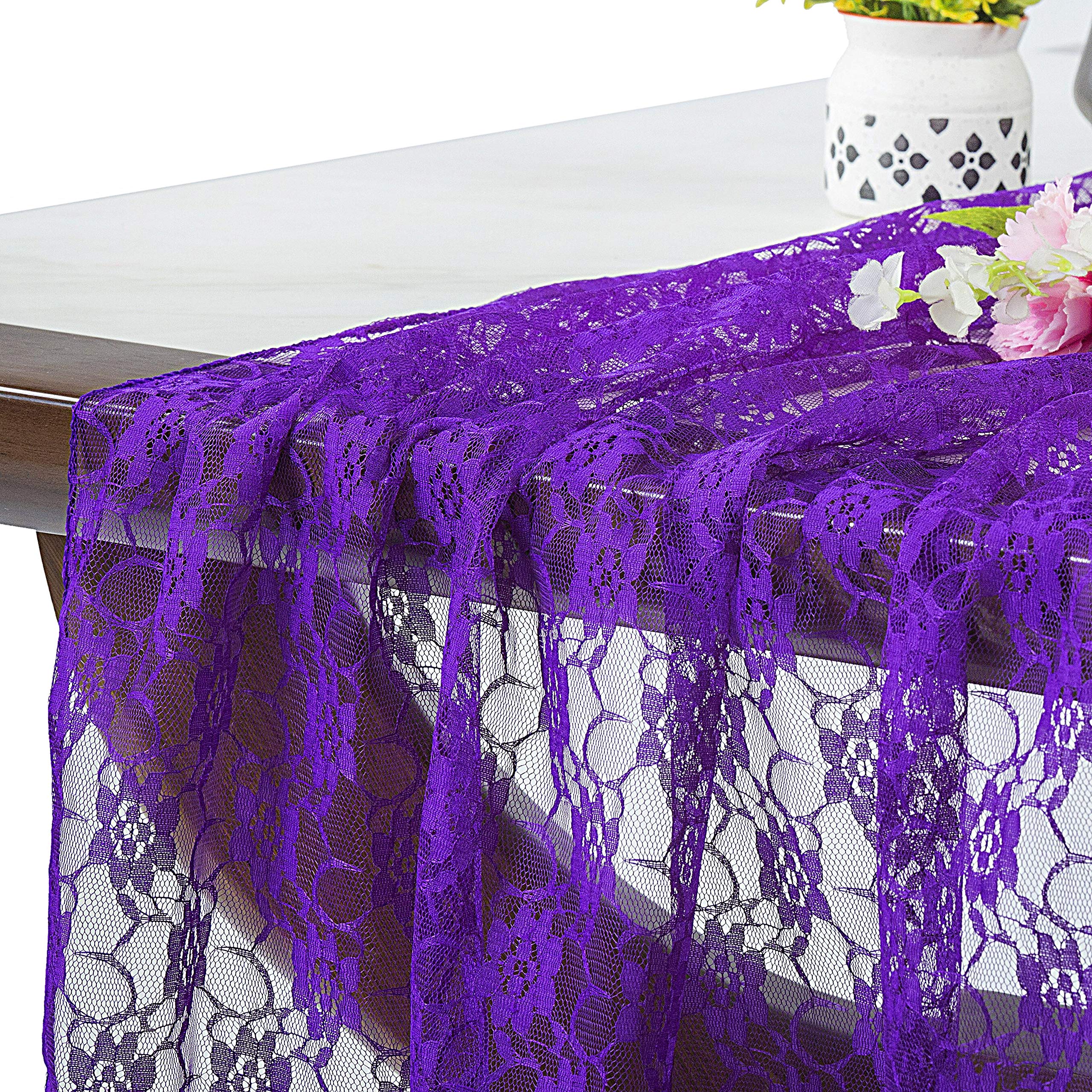 25 Pack 27 x 120 Inch Long Sheer Lace Table Runners for Wedding Banquet Decor, Birthday Party, Engagement, Rustic Boho Theme - Cadbury Purple | Perfect for 10ft Tables, Centerpieces, and Elegant Event Decorations