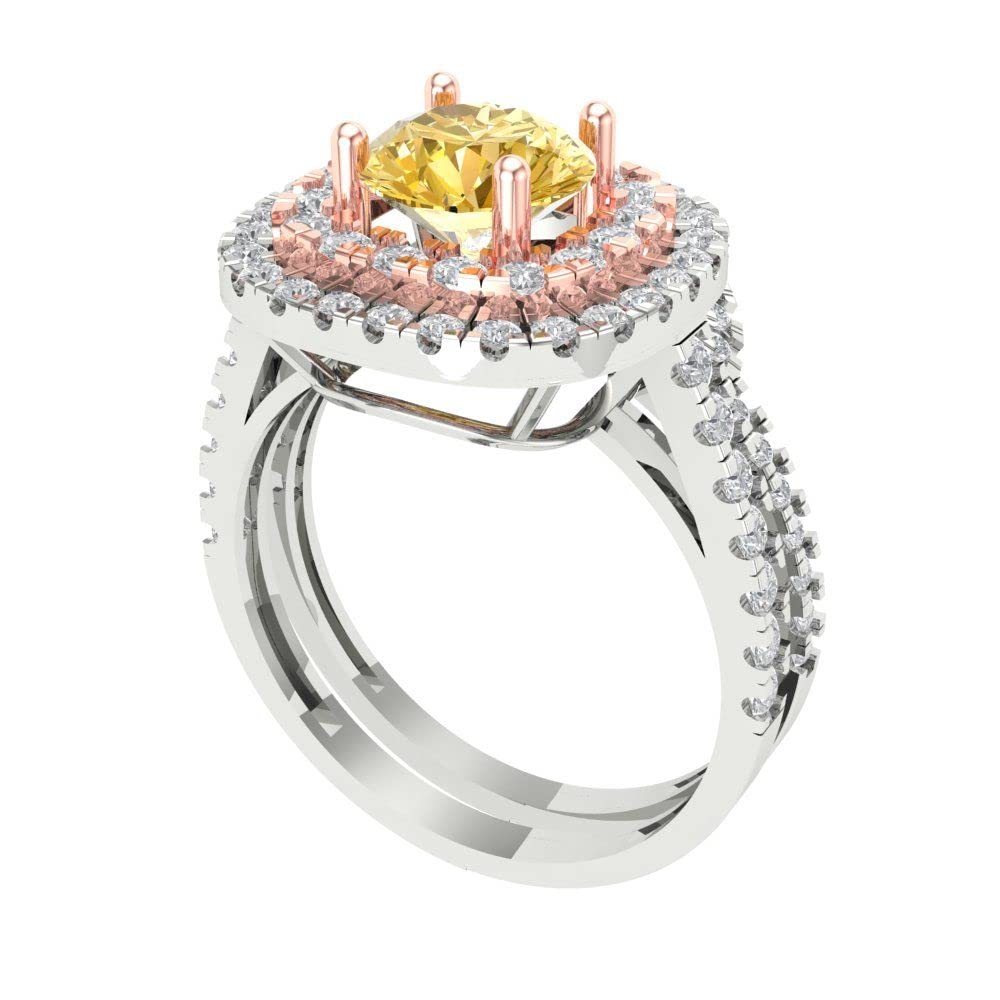 2.0ct Round Cut Halo Solitaire Moissanite Engagement Ring - 14k White & Rose Gold Wedding Band Set | Anniversary, Promise & Bridal Jewelry for Women | Perfect for Proposals, Weddings & Special Occasions