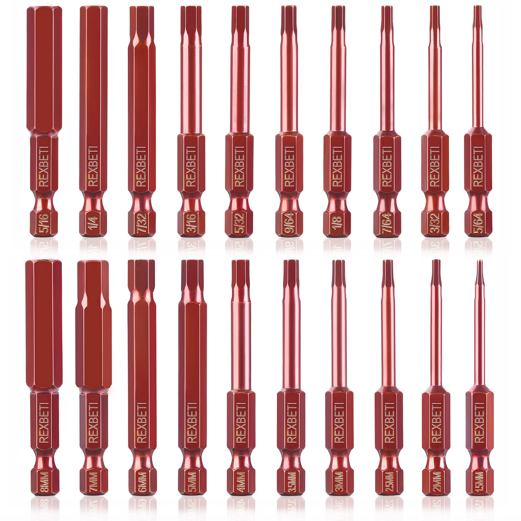 REXBETI 20-Piece Hex Head Allen Wrench Drill Bit Set - SAE & Metric 1/4