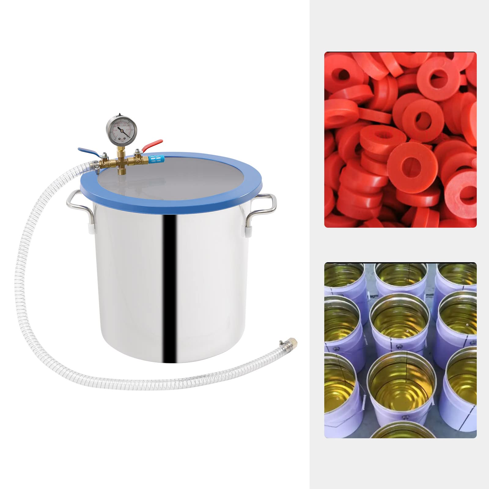 5 Gallon Tempered Glass Vacuum Degassing Chamber Kit - 19L Stainless Steel Lab Vacuum Chamber for Wood Stabilization & Resin Casting | Ideal for Epoxy Projects, Woodworking & Scientific Experiments