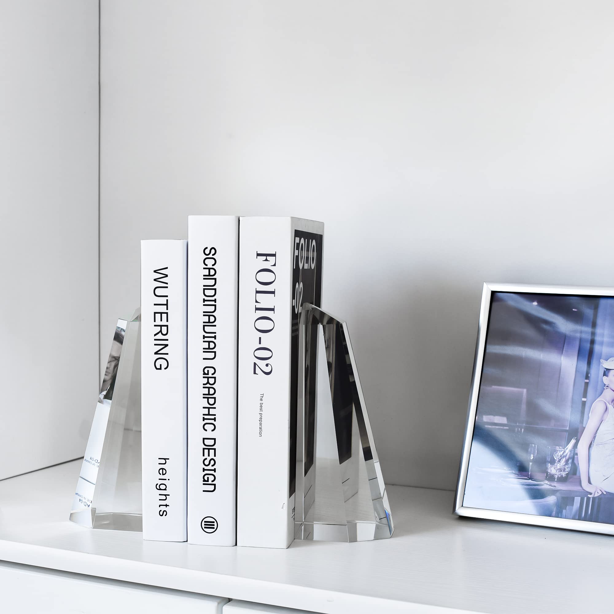 Handmade Crystal Bookends - Half-Obelisk Design Decorative Book Holder for Office, Home & Desk - Perfect for Bookshelves, Study Rooms & Gift Giving (1 Pair)