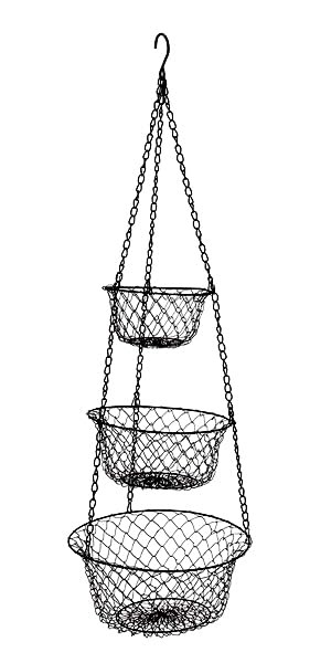 Malmo 3-Tier Wire Hanging Basket for Fruits & Vegetables - Black Iron Kitchen Storage Organizer - Perfect for Pantry, Countertop, or Wall Mount Storage
