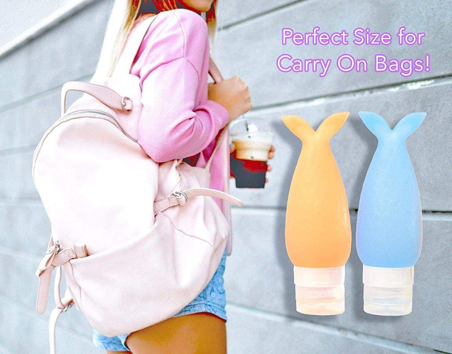 **Mermaid Style Silicone Travel Bottles Set - Leakproof, Squeezable & Refillable Toiletry Containers for Shampoo, Cosmetics, Liquids - BPA Free, Screw Top - Perfect for Vacations, Gym, and Air Travel**