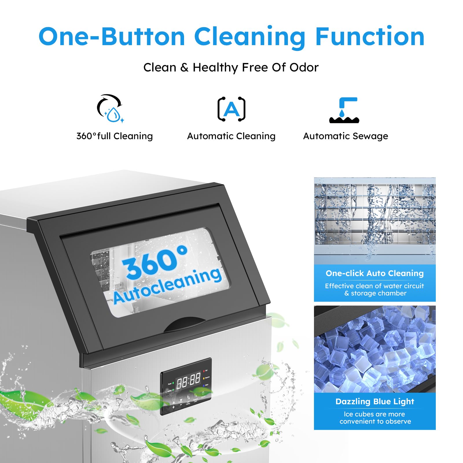 Commercial Ice Maker 200Lbs/24H with 50LBS Storage Bin - Fast 55 Ice Cubes in 8-12 Mins, Adjustable Thickness Under Counter Ice Machine for Bars, Restaurants, Coffee Shops & Home Use - Perfect for Cocktails, Beverages & Food Display