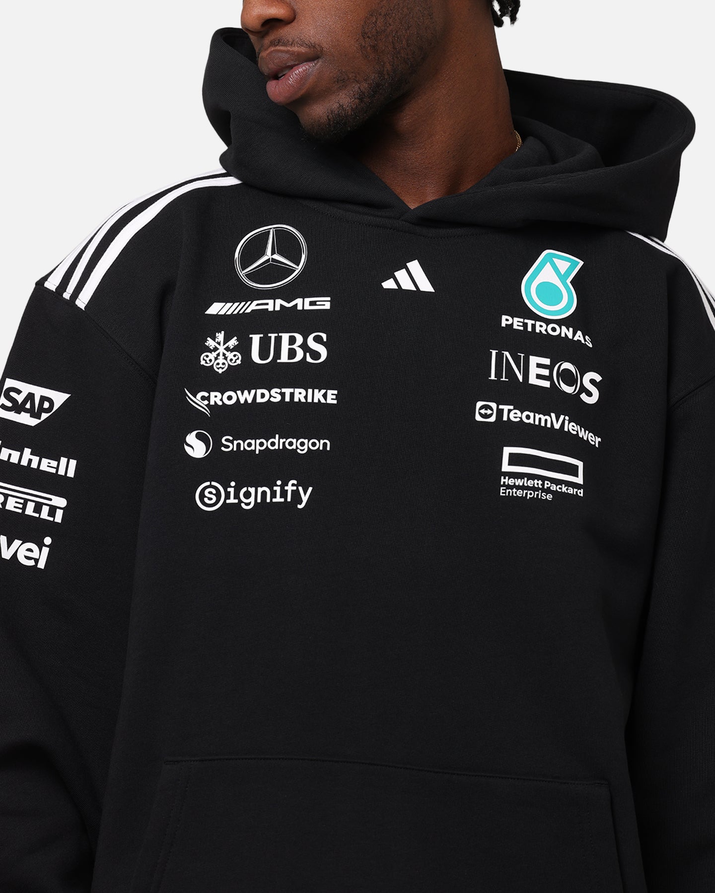 Adidas x Mercedes AMG PETRONAS F1 2025 Team Hoodie - Black & White Pullover for Men & Women - Perfect for Racing Fans, Streetwear & Casual Outfits