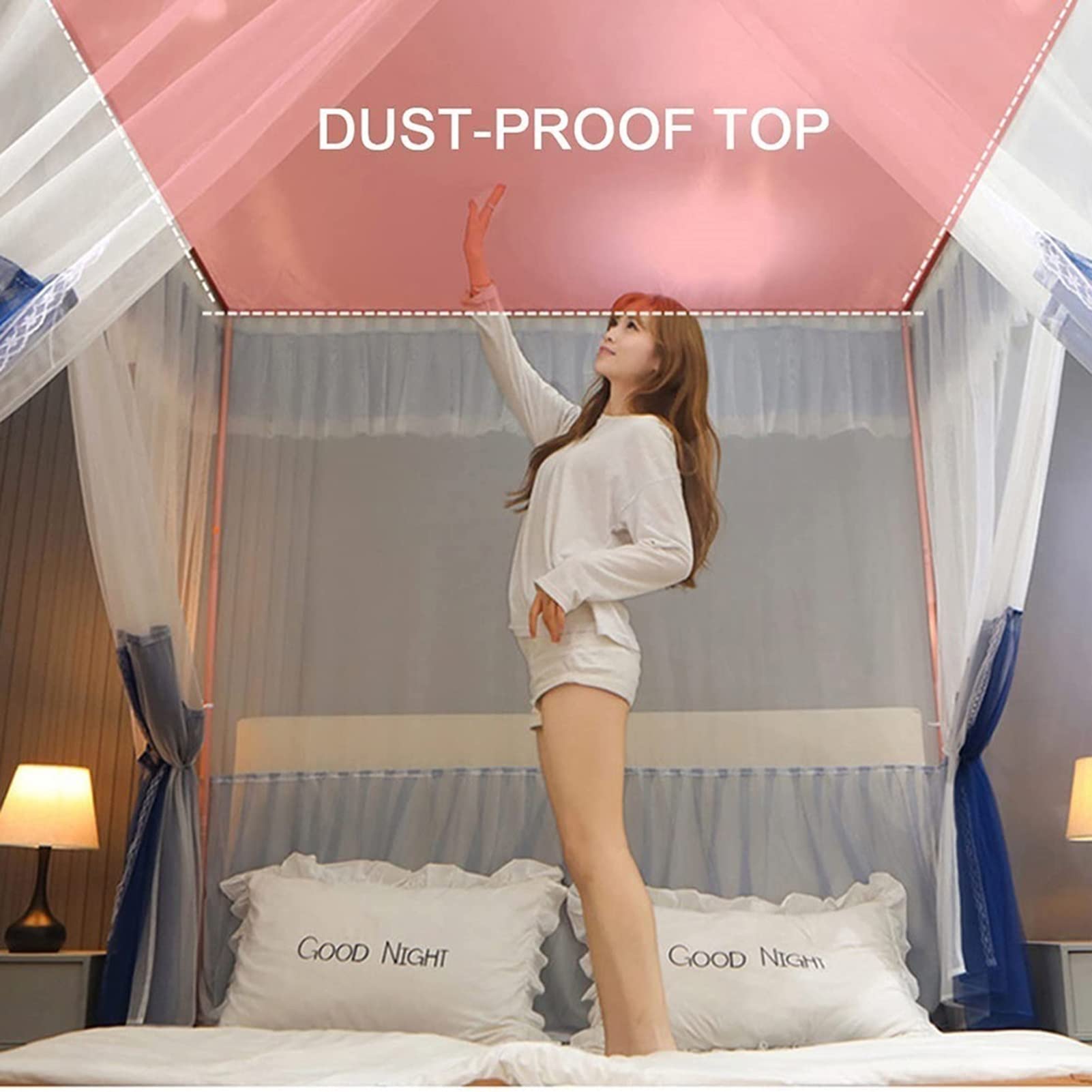 Luxury Bed Canopy with Double Layer Design - Mosquito Net for Single & Double Beds (200x220x200cm) - Elegant Bedroom Decoration with Mounting Bracket - Perfect for Year-Round Use in Master Bedrooms, Guest Rooms & Dormitories