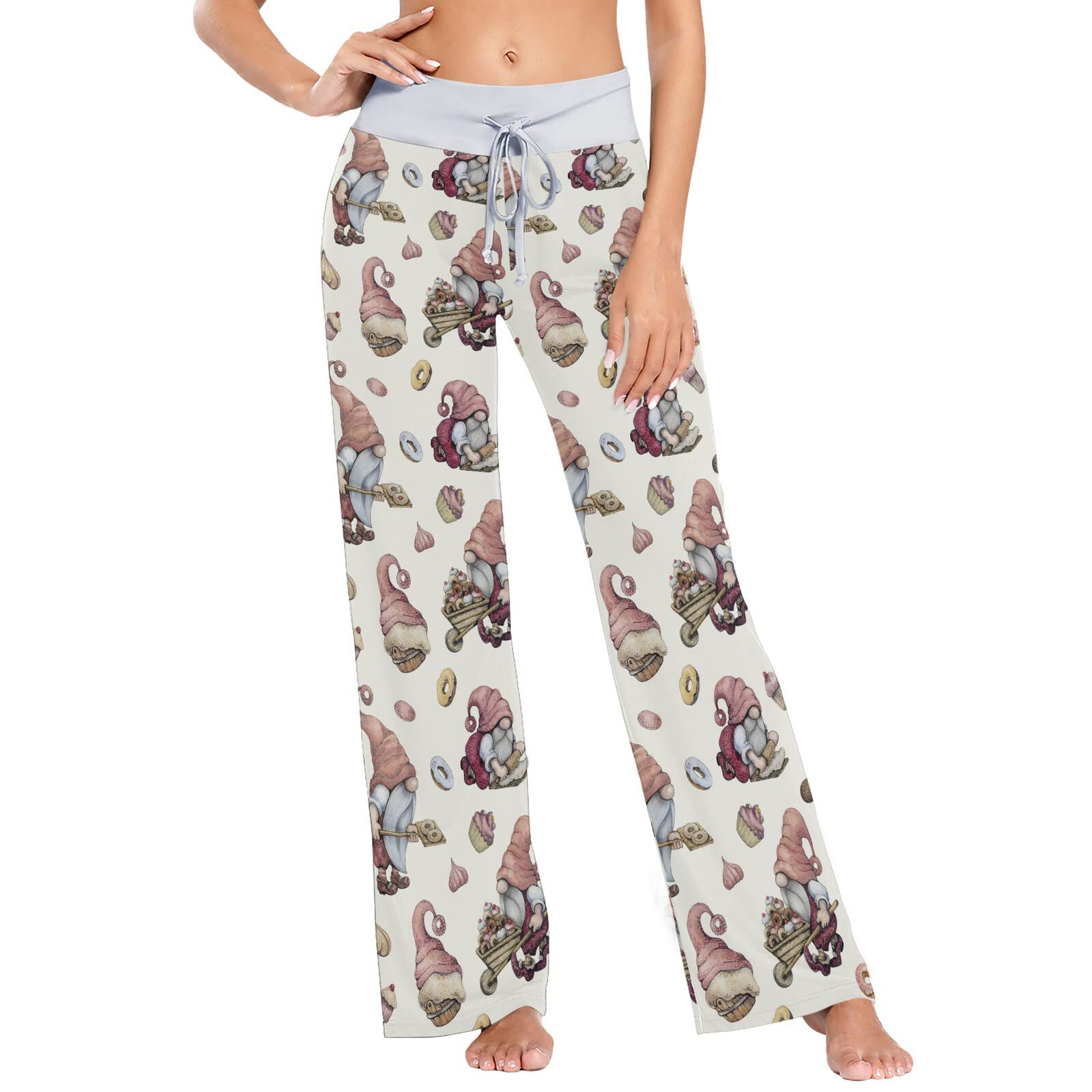 Nordic Gnome Donut Print Women's Pajama Pants - Soft Stretchy Lounge Pants for Sleep, Relaxing at Home & Cozy Nights
