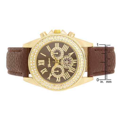 Luxury Brown Leather Watch with Swarovski Crystals - Elegant & Stylish for Men & Women - Perfect for Formal Events, Business Meetings & Special Occasions
