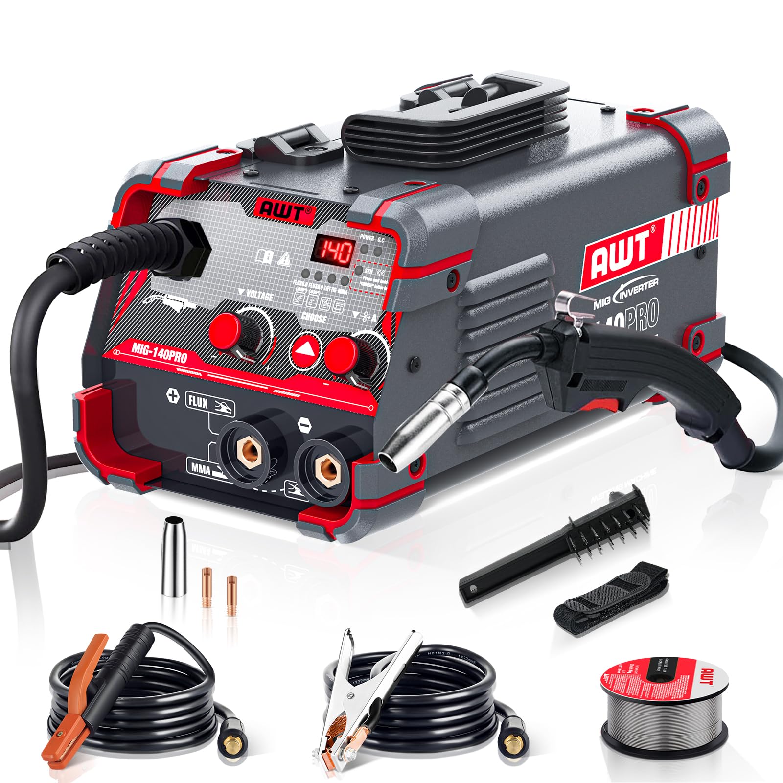AWT 140 Amp MIG Welder - 3-in-1 Flux Core MIG/Stick/Lift TIG Welding Machine with Synergy IGBT Inverter, 110V Portable Gasless Welder for Home DIY, Auto Repair & Metal Fabrication