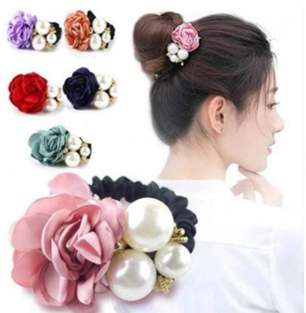 AKOAK Retro Pearl Rose Headband - High Elastic Hair Accessories for Women, Elegant Artificial Pearl Hair Circle, Velvet Ponytail Holder (Korean Pink) - Perfect for Weddings, Parties & Daily Fashion Styling