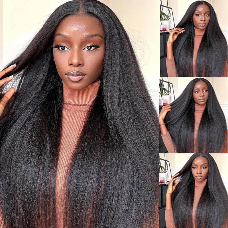 Eullair Wear and Go Wigs - Pre Plucked 9x6 Lace Front Human Hair Wig, Kinky Straight Glueless Wig with Bye Bye Knots for Black Women - Perfect for Daily Wear, Parties & Special Occasions