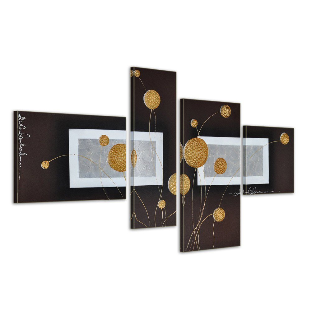 Noah Art 4-Panel Hand Painted Abstract Oil Painting - Golden Brown Framed Canvas Wall Art for Living Room, Bedroom & Office Decor - Modern Home & Workspace Decoration