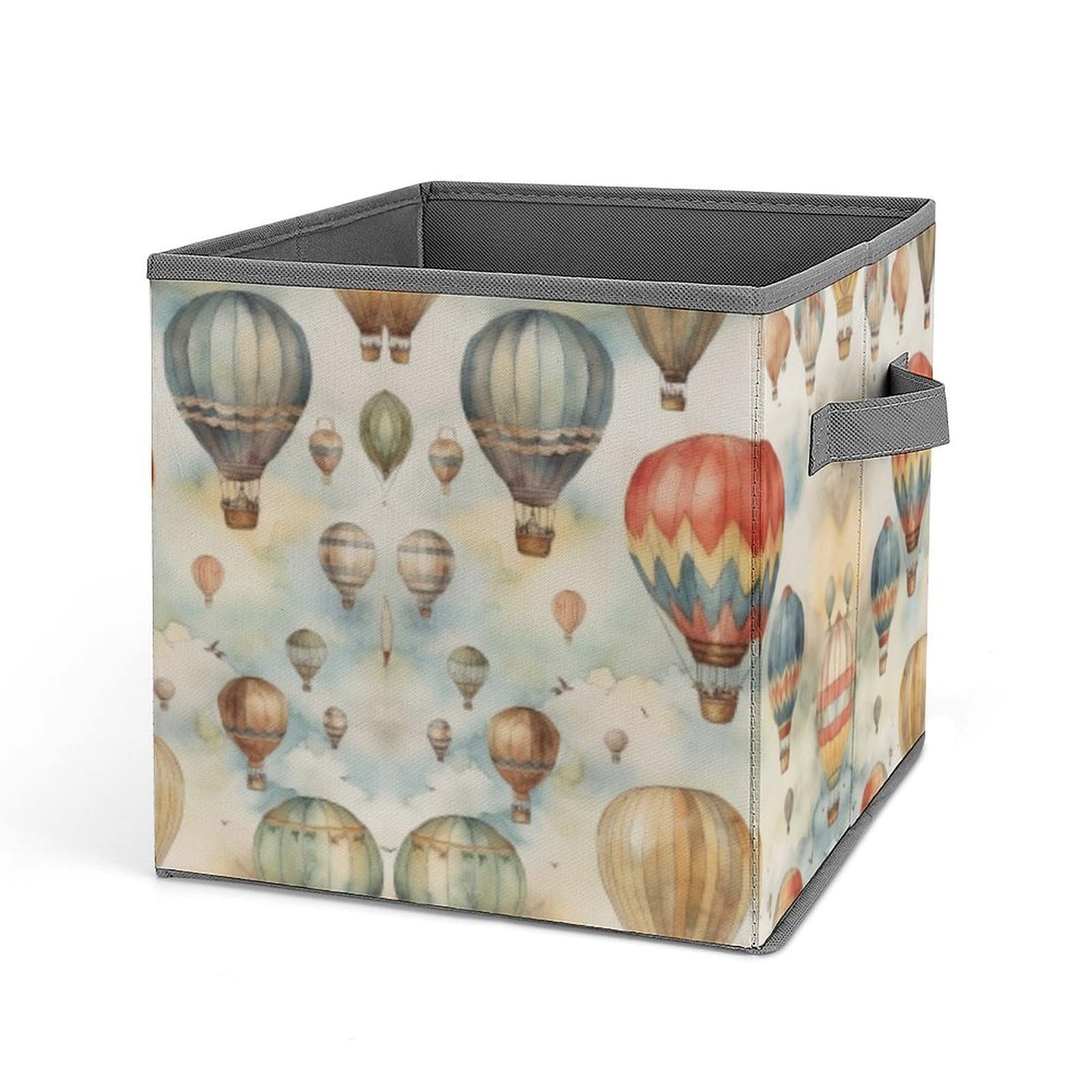 Foldable Watercolor Hot Air Balloon Storage Cubes with Handles - Closet Organizer Bins for Clothes, Shelves & Cabinets | Perfect for Bedroom, Nursery & Travel Organization