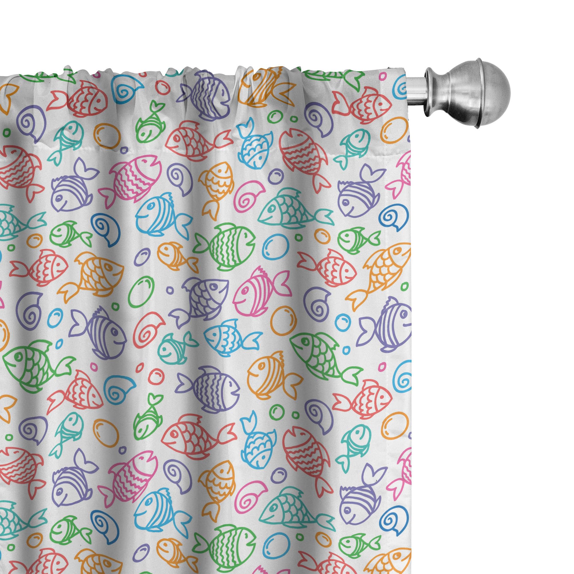 Ambesonne Fish Curtains - Colorful Doodle Style Underwater Aquarium Design with Happy Fish & Bubbles, 2 Panel Window Treatments for Living Room & Bedroom Decor, 56x84 Inches, Purple Mustard - Perfect for Kids' Rooms, Beach Themed Decor & Ocean Lovers