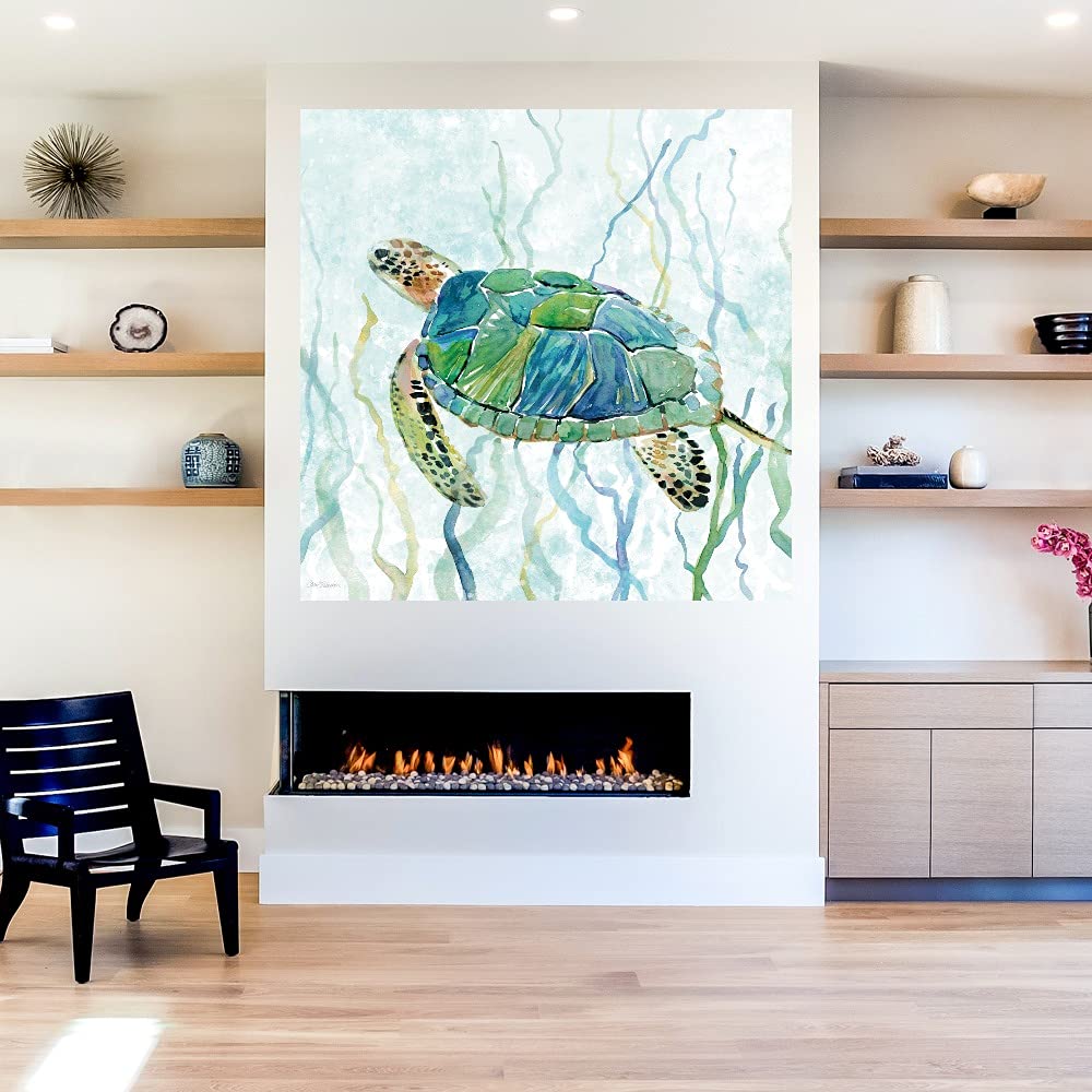 Sea Turtle Swim II Canvas Wall Art Print by Carol Robinson - 22x22 Inch Ready to Hang Ocean Themed Decor for Living Room, Bedroom, Bathroom & Office - Perfect for Beach House, Coastal Style or Nature Lover's Home
