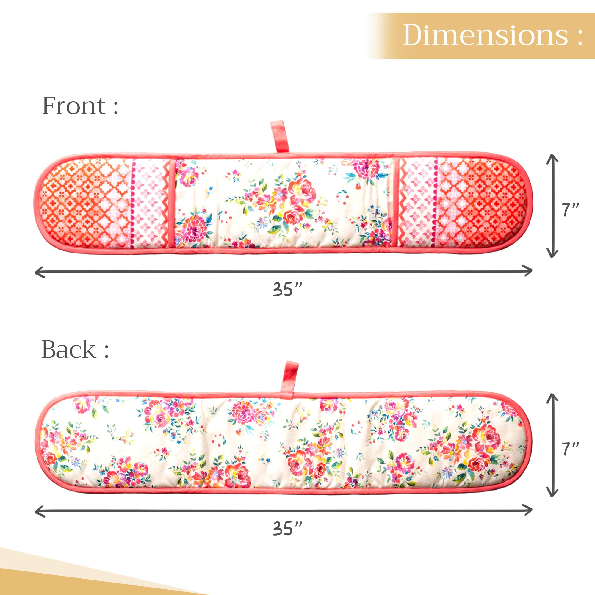 Maison d'Hermine Rose Garden 100% Cotton Double Oven Mitts with Loop - Heat Resistant BBQ Gloves for Cooking, Baking, Grilling & Microwave Use - Spring/Summer Kitchen Accessories (7.5x35 Inch) - Perfect for Holiday Meals, Outdoor Barbecues & Home Baking