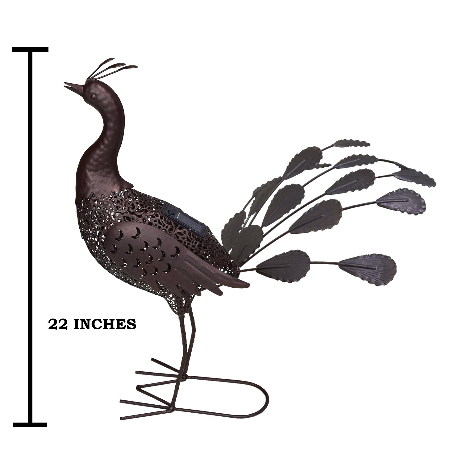 Oakland Living AZ650264 Peacock Animal Solar Light Statue in Hammer Tone Bronze - Outdoor Garden Decor for Patio, Yard & Pathway Lighting