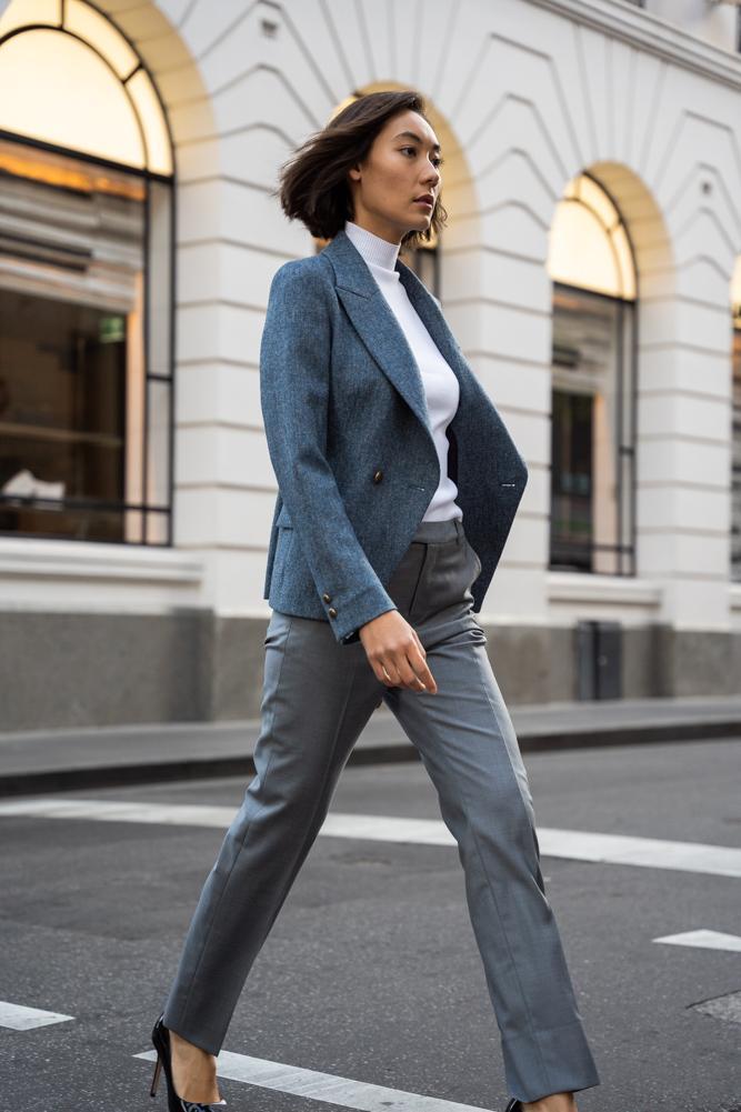 Ariana Light Blue Tweed Jacket for Women - Elegant Blazer Coat for Office, Party & Special Occasions