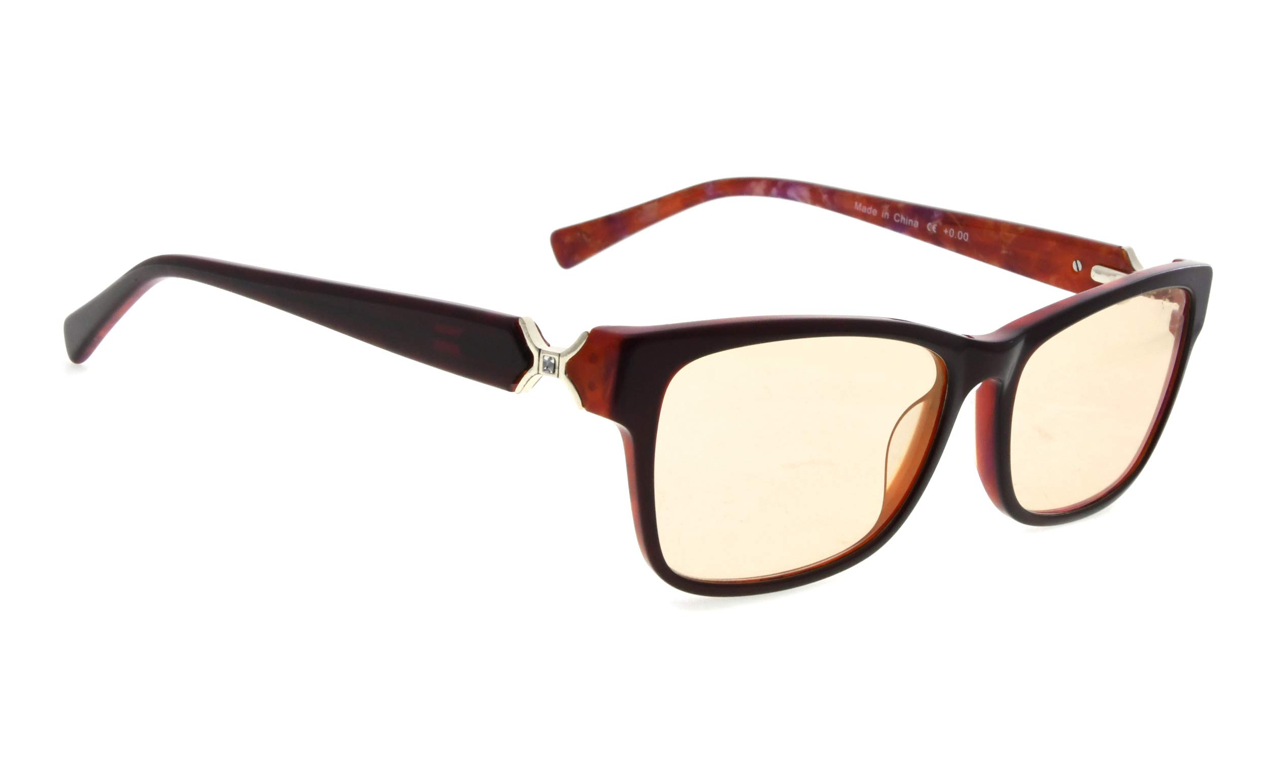 Blue Light Blocking Computer Glasses for Women - Anti Eyestrain Reading Glasses with Acetate Frames & Amber Tinted Lenses | Perfect for Office Work, Gaming & Screen Time