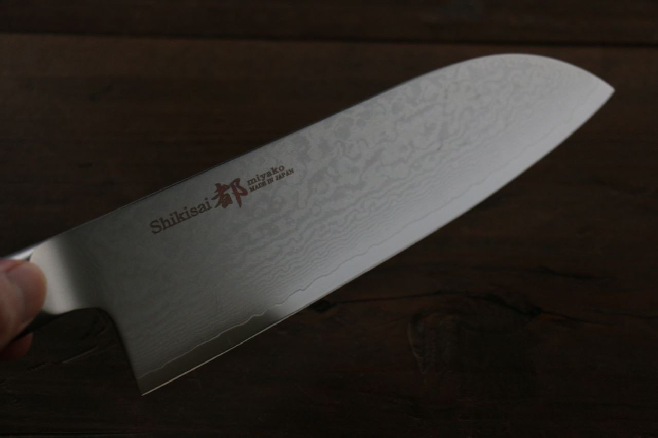 Premium Miyako AUS8 33-Layer Damascus Santoku Knife 165mm - Japanese Kitchen Knife for Professional Chefs & Home Cooking - Perfect for Slicing, Dicing & Chopping Vegetables, Meat & Fish