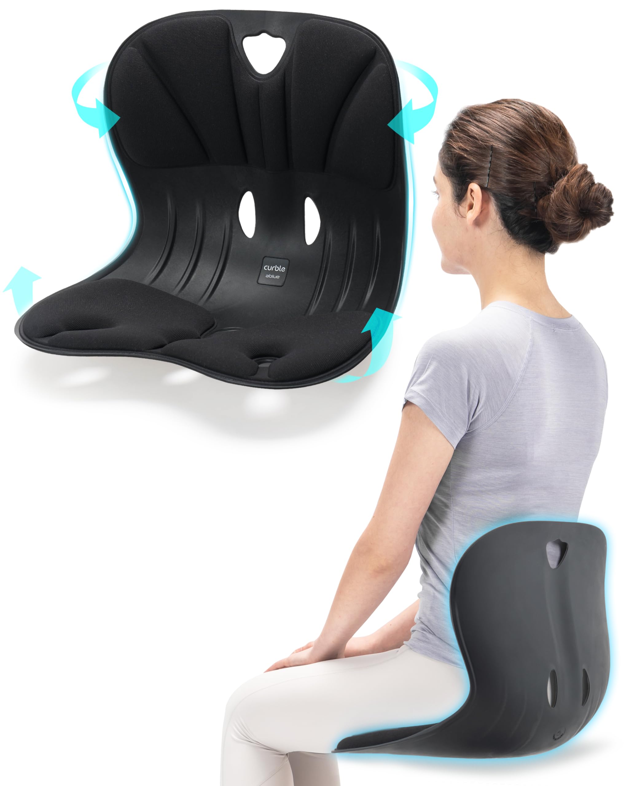 Curble Wider Standard Wide - Ergonomic Lumbar Support Cushion for Lower Back Pain Relief, Posture Corrector for Office Chair, Car Seat & Floor Sitting - Home & Office Comfort - Patented Black Back Support Pillow