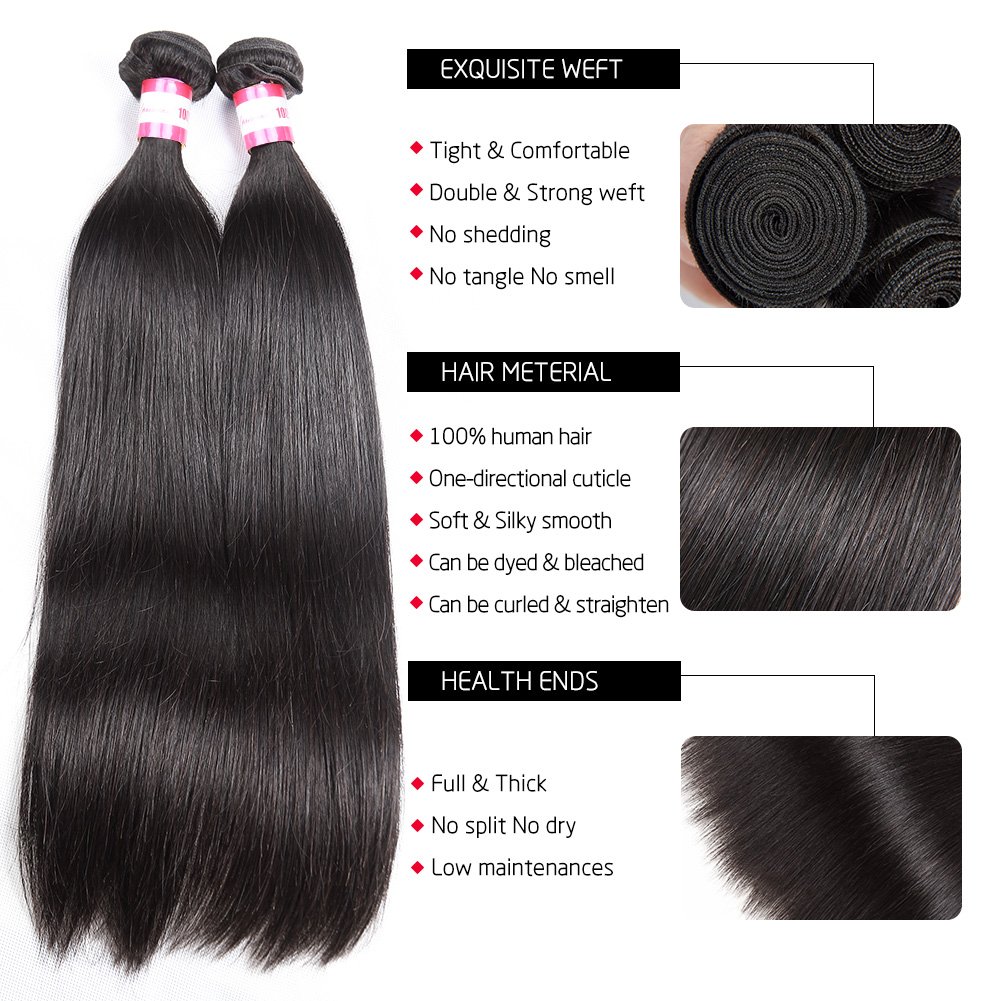 Premium 9A Brazilian Virgin Unprocessed Straight Human Hair Bundles - 3 Bundles (24