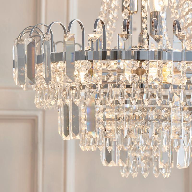 Amadis Clear Faceted Glass & Chrome Pendant Ceiling Light - Modern Dining Room, Kitchen Island, or Entryway Lighting Fixture