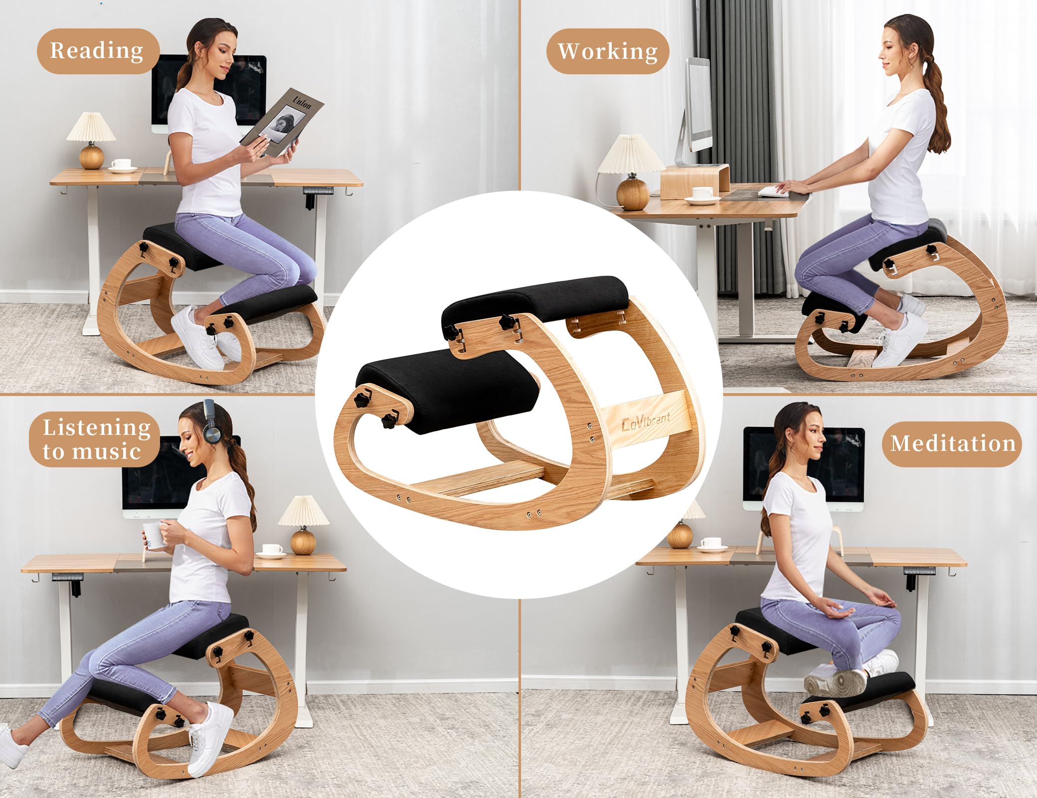 Ergonomic Adjustable Kneeling Chair for Office - Posture Correcting Fabric Seat for Back Pain Relief & Comfort - Ideal for Adults & Teenagers (Black) - Perfect for Home Office, Study & Meditation