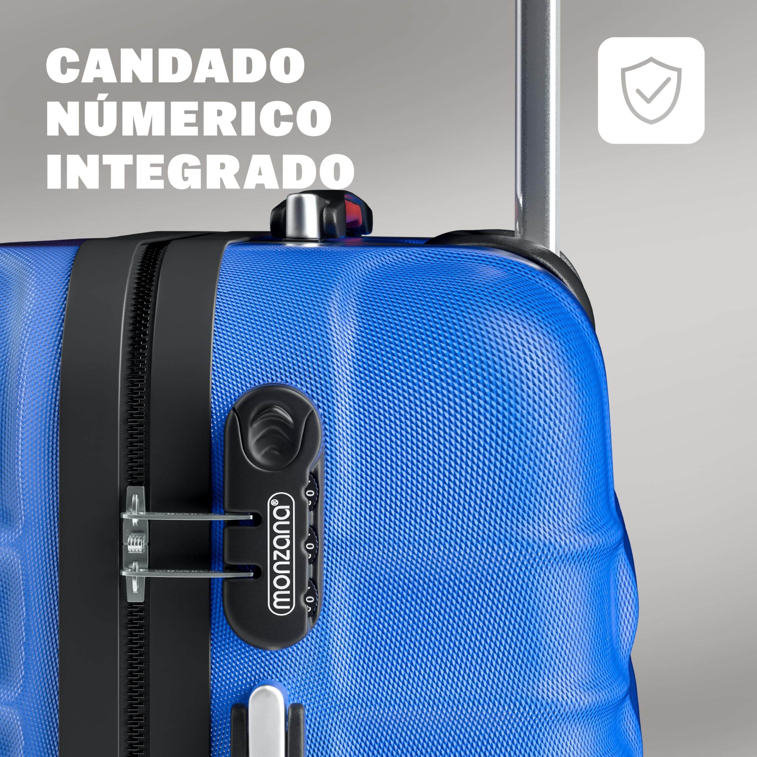 MONZANA® 4-Piece ABS Hard Shell Luggage Set (S, M, L, XL) with 360° Spinner Wheels, Gel Handles & Locking Feet - Blue - Perfect for Business Travel, Family Vacations & International Trips