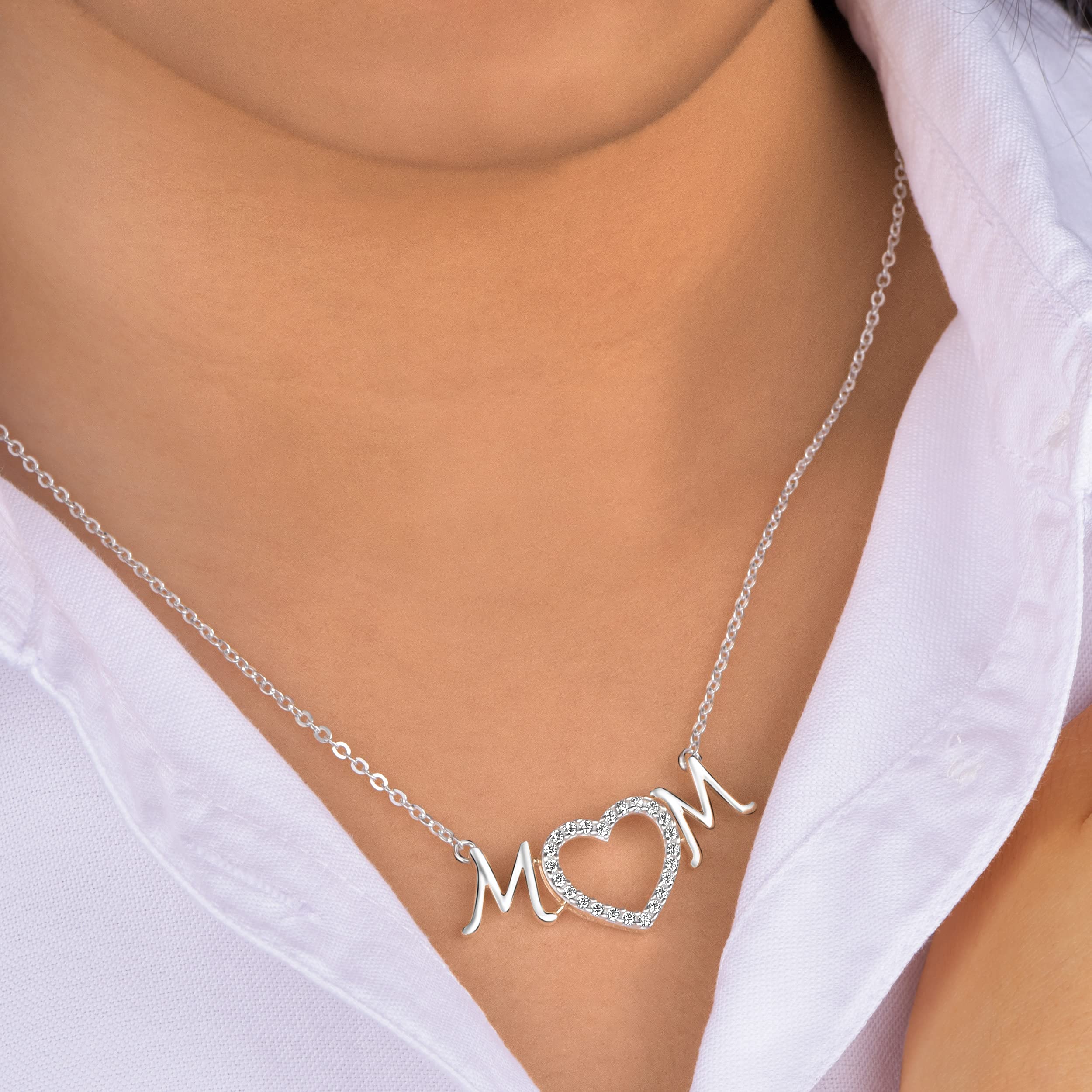 Sterling Silver Mom Necklace for Women - First Mother's Day Gift for New Moms, Grandma & Daughter | Elegant Jewelry for Everyday Wear & Special Occasions