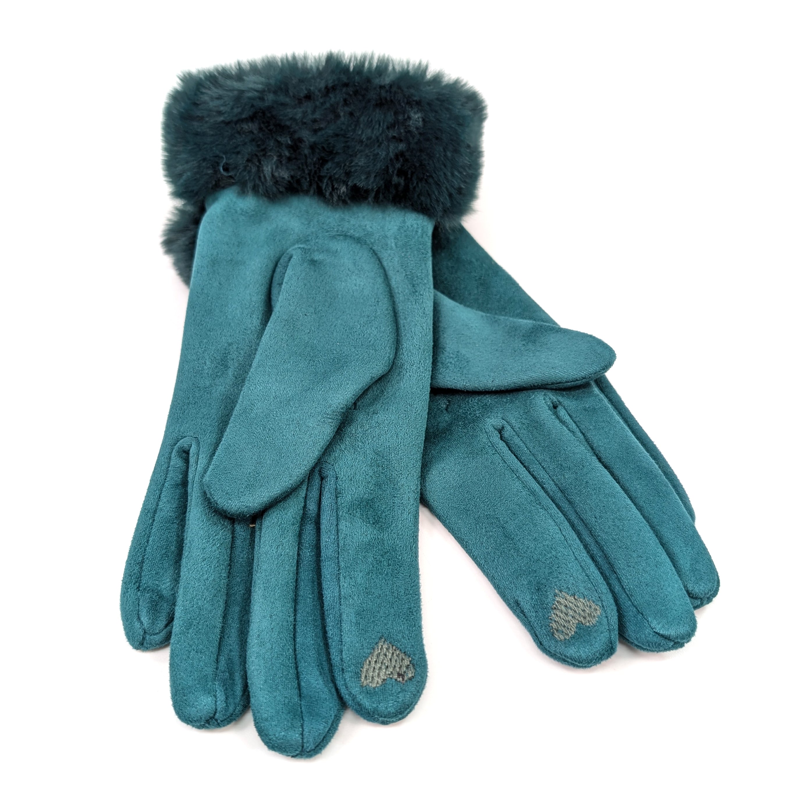 Warm Faux Fur Trim Gloves for Women - Soft Winter Gloves with Cozy Fur Cuff, Green | Perfect for Cold Weather, Outdoor Activities & Fashion Accessory
