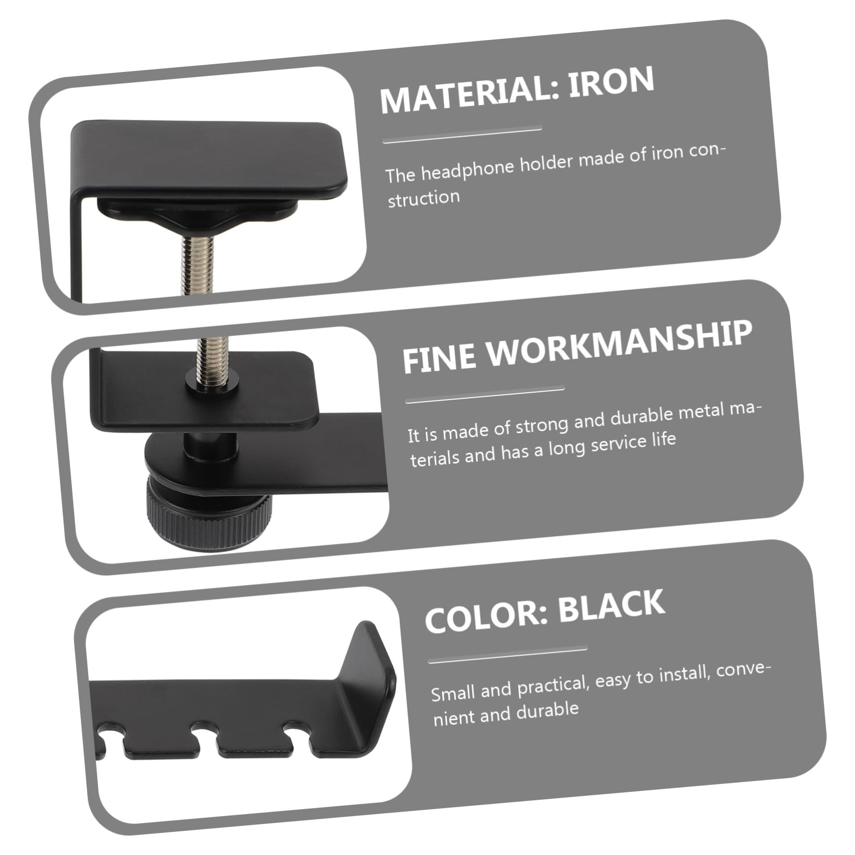 IMIKEYA 3-Pack Headphone Holder Hook - Adjustable Headset Stand Bracket for Desk, Computer, Gaming Setup & Office Organization (Black) - Perfect for Home, Office & Gaming Accessories