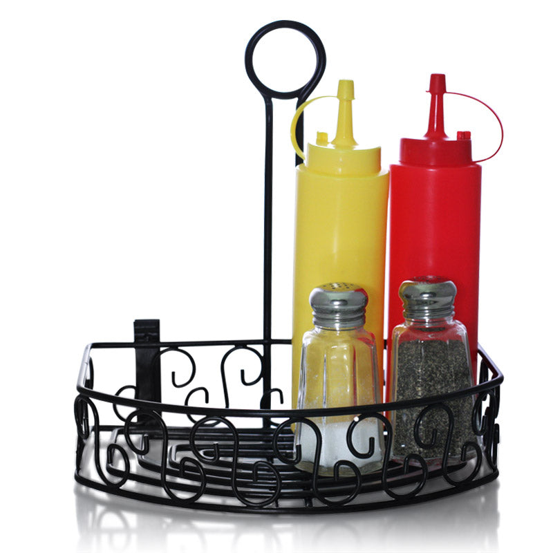 BarConic® Black Semi-Round Condiment Caddy with Built-in Merchandising Ring - Perfect for Restaurants, Diners & Food Service Businesses