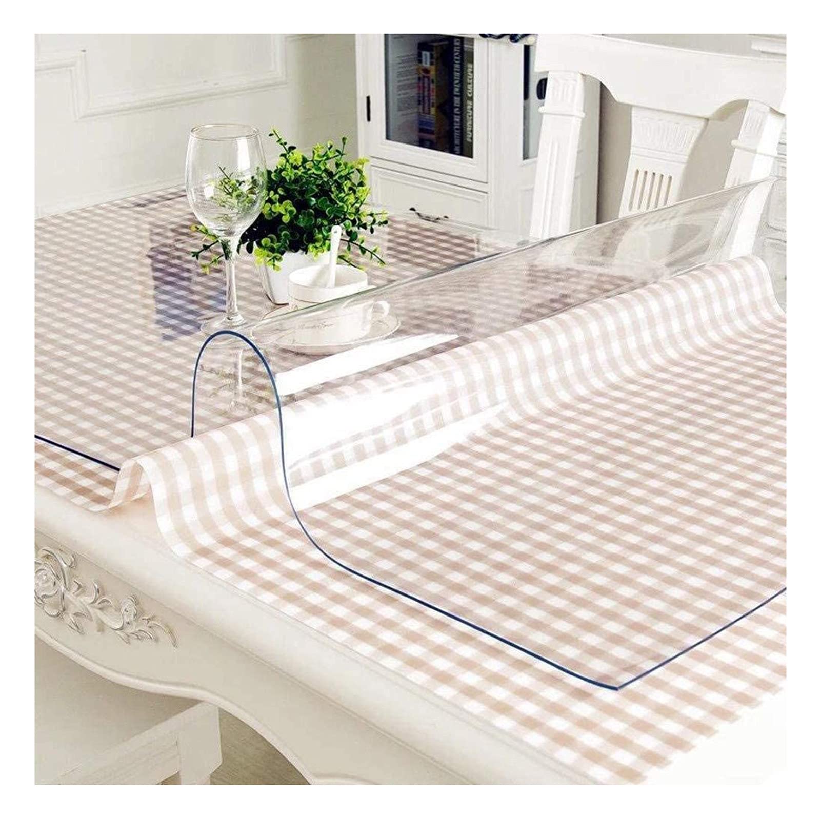 Clear Plastic Tablecloth - 60 x 84 Inch (152x213cm) Waterproof Transparent Table Cover for Dining Room, Kitchen, Party & Outdoor Use - Durable & Easy Clean Desk Protector Mat for Family Gatherings, Restaurants & Events