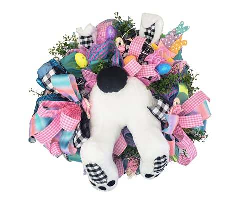 Easter Bunny Butt Wreath for Front Door - Spring Floral Decor with Ribbon Bow - Perfect for Easter Home Decor, Front Porch, and Holiday Door Hanging