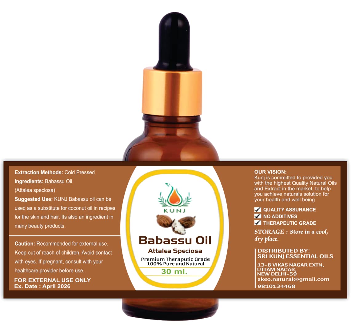 100% Pure & Natural Babassu Oil (Attalea speciosa) - Cold Pressed, Undiluted, Therapeutic Grade - For Hair Growth, Skin Moisturizing & Scalp Care - 30ml - Perfect for DIY Beauty Recipes, Massage & Aromatherapy