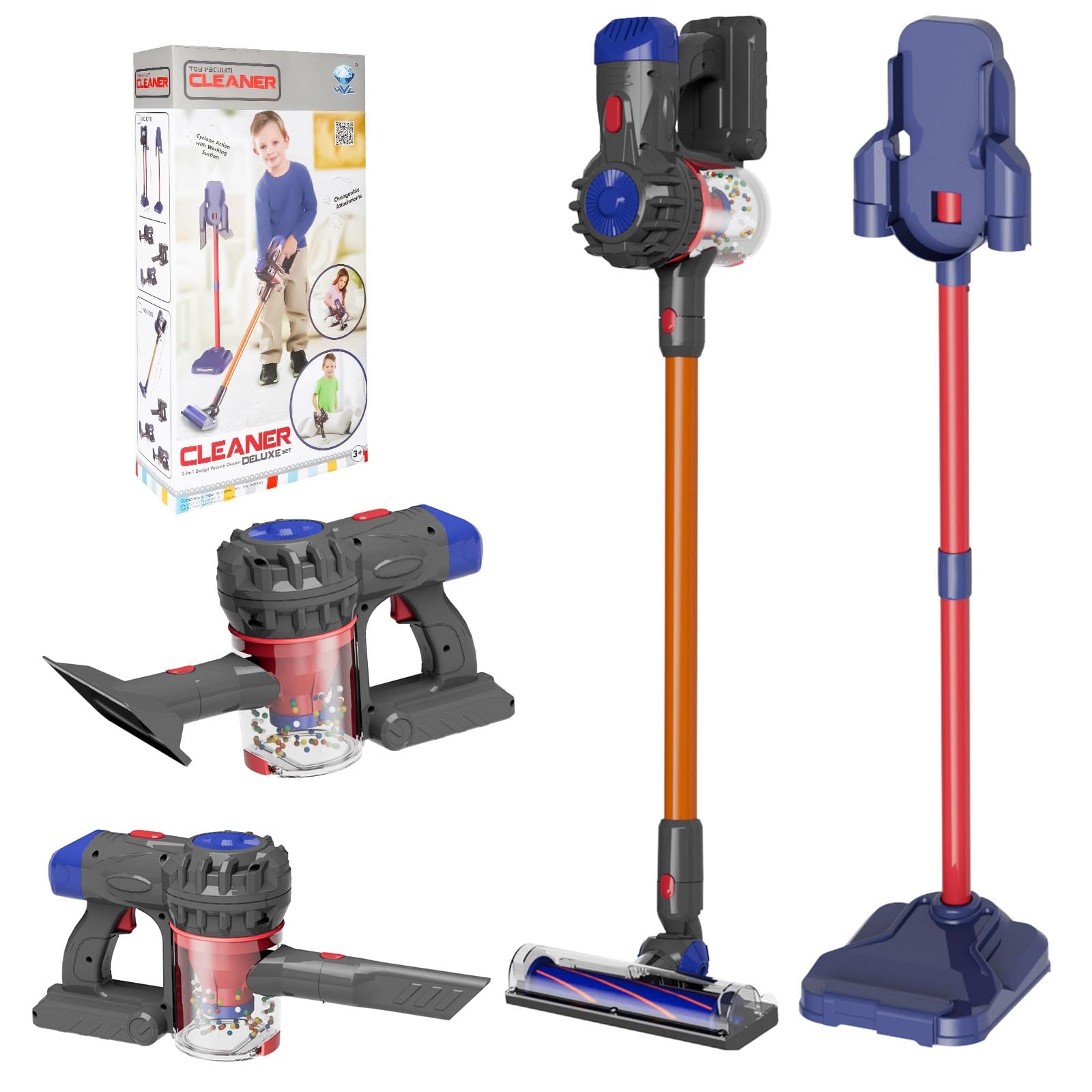 Kids Cordless Toy Vacuum Cleaner with Real Suction & Attachments - Fun Pretend Play Housekeeping Set for Toddlers Age 3+ | Perfect for Early Learning & Indoor Cleaning Games