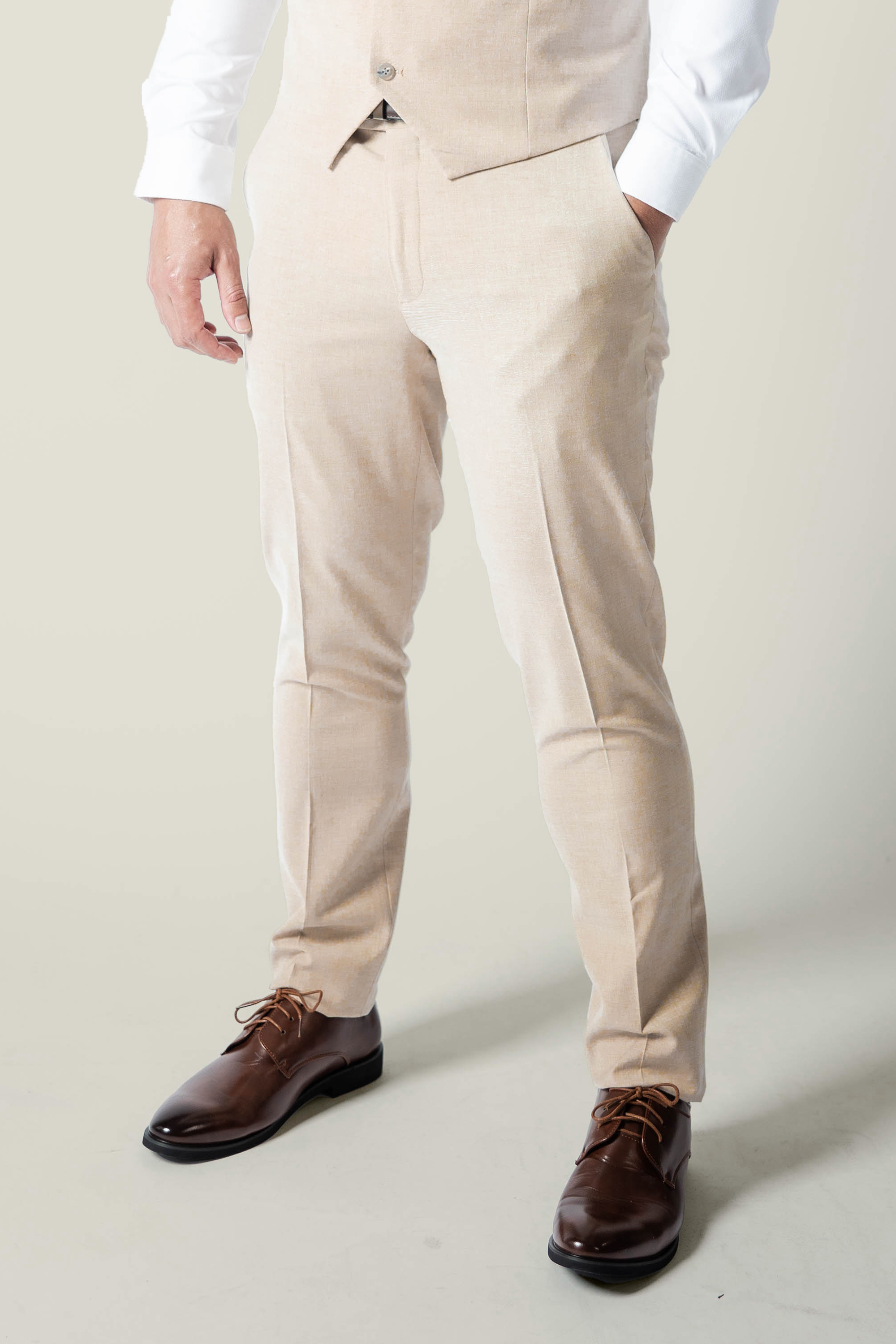 Men's Beige Casual Trousers - Comfortable Slim Fit Chino Pants for Office, Travel & Everyday Wear