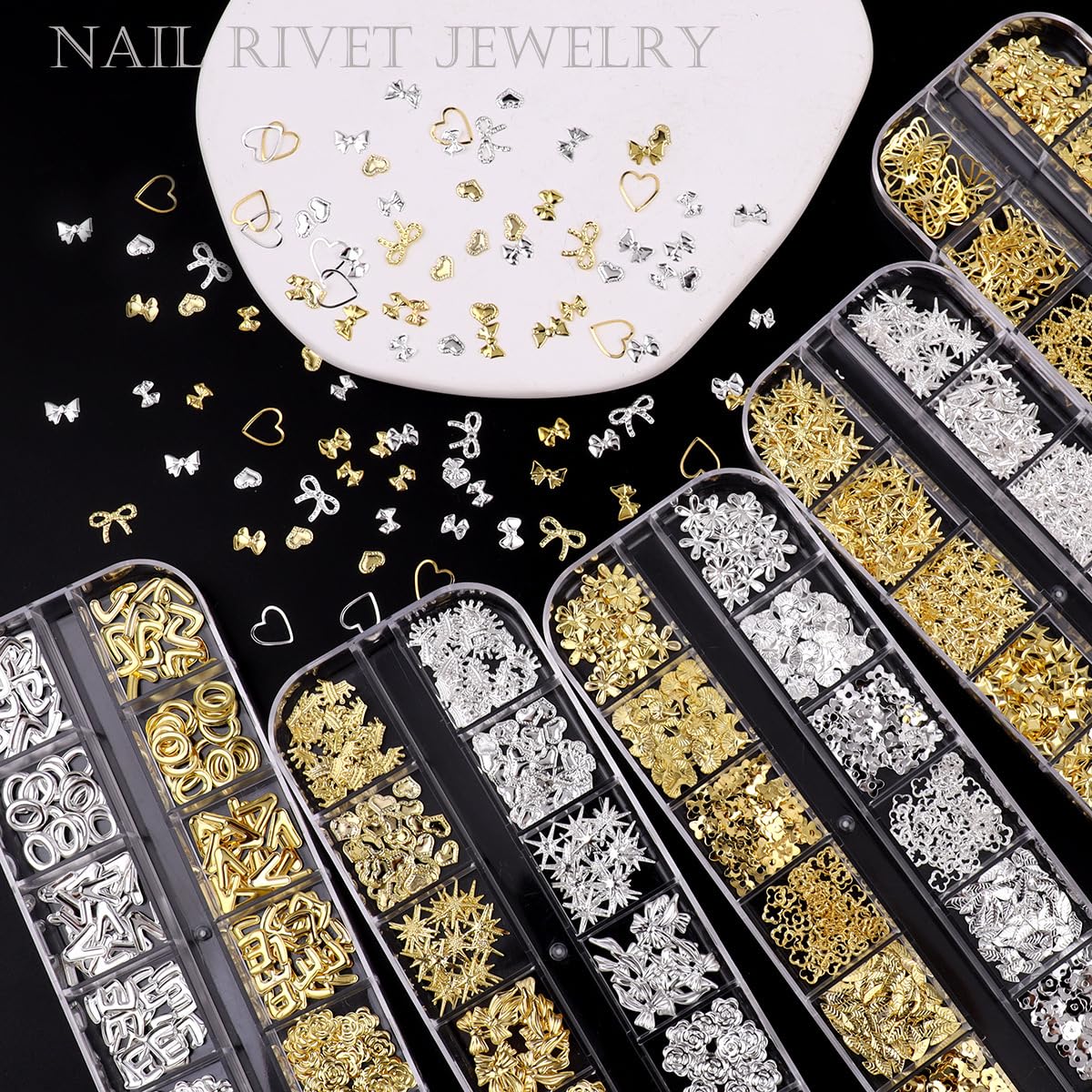 3D Gold & Silver Star Nail Charms - Mixed Metal Nail Art Gems for DIY Manicure, Shiny Cross Star Nail Decorations | Perfect for Nail Art, Salon Designs & Party Glam Looks