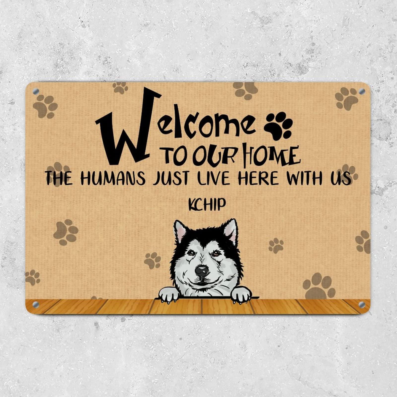 Custom Siberian Husky Dog Name Metal Sign - Funny Welcome Plaque for Pet Owners | Distressed Metal Wall Decor for Front Door | Perfect Gift for Dog Moms & Pet Lovers | Home Entryway Decor & Dog-Themed Housewarming Present