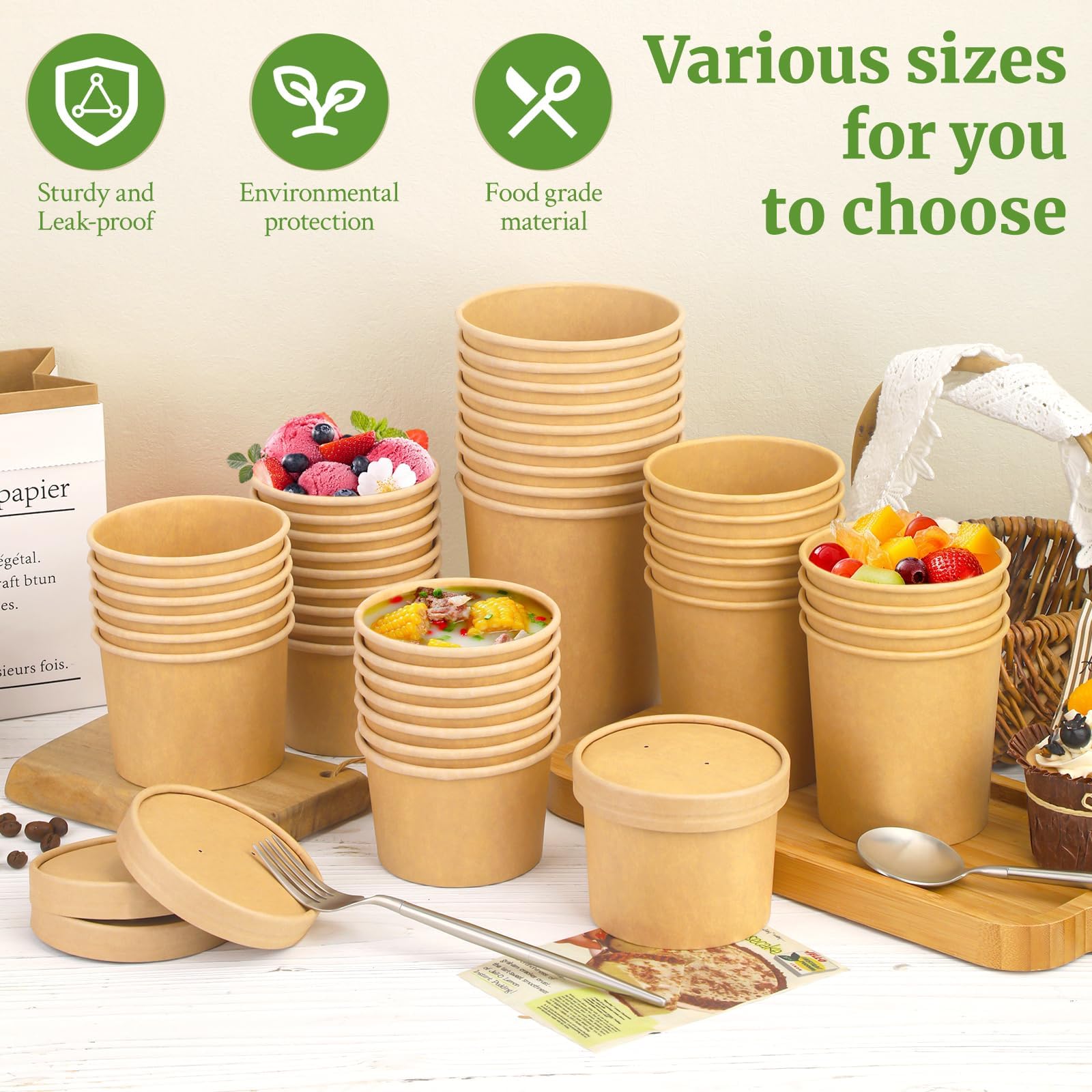 16 Oz Compostable Paper Soup Containers with Lids - 25 Pack Biodegradable Disposable Bowls for Hot & Cold Food | Heavy Duty To-Go Containers for Soup, Ice Cream, Yogurt | Perfect for Restaurants, Catering & Takeout Meals