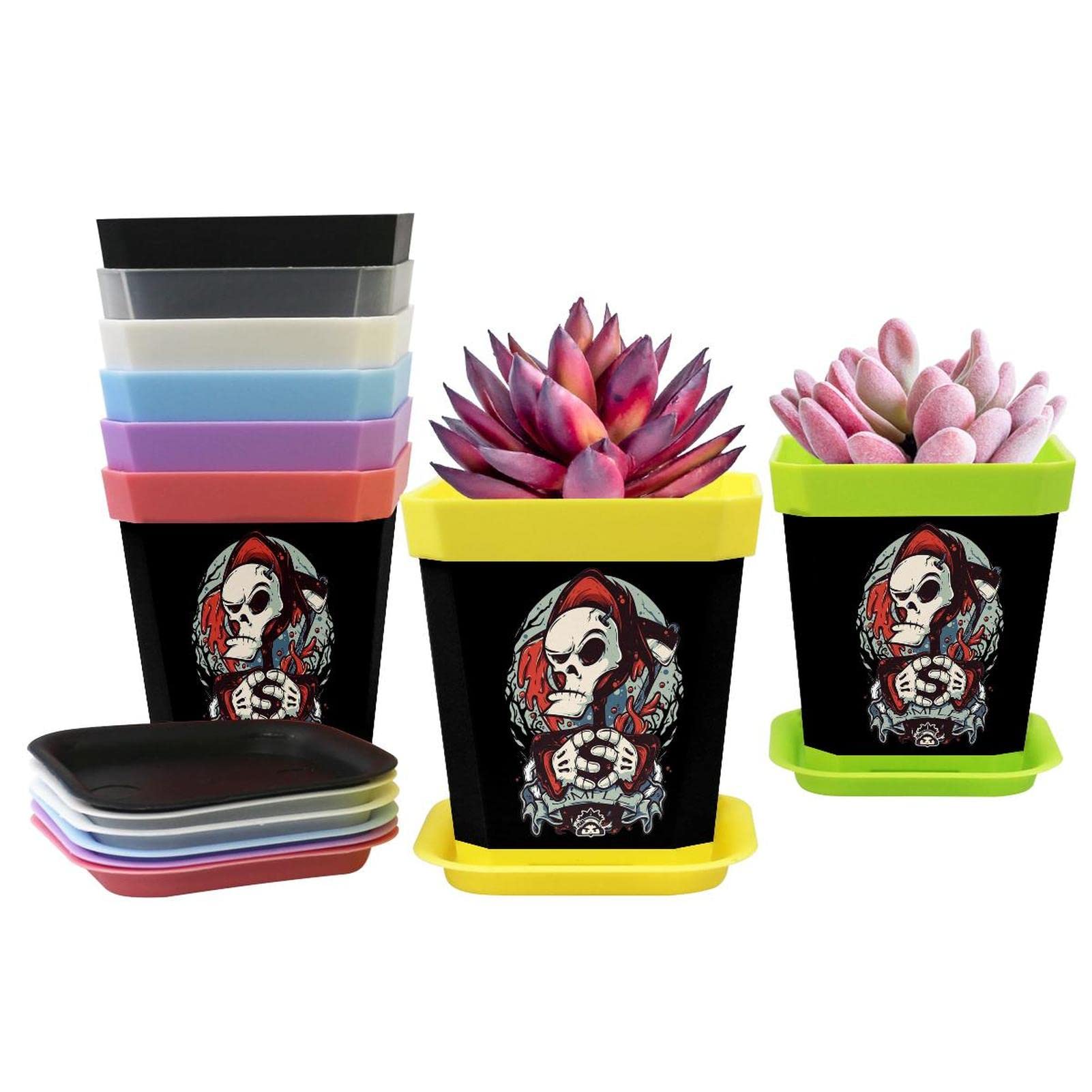 8 Pcs Plastic Planters Indoor Plant Pots - Mini Flower Seedlings Nursery Pot with Drainage Tray, Modern Decorative Gardening Containers for Home, Office, Balcony & Garden Decor