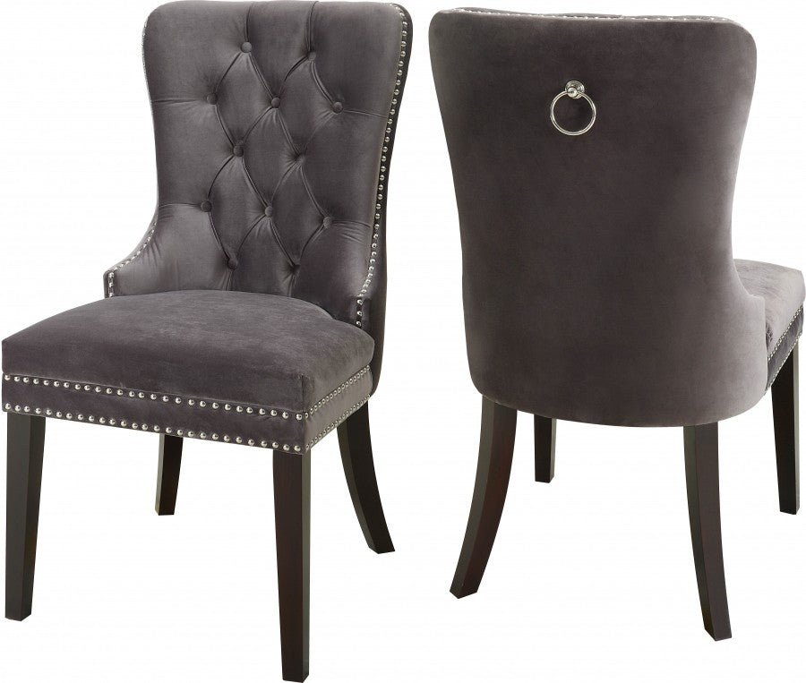 Luxury Grey Velvet Dining Chairs with Nail Head Trim - Set of 2 for Elegant Home Dining Room & Kitchen Decor
