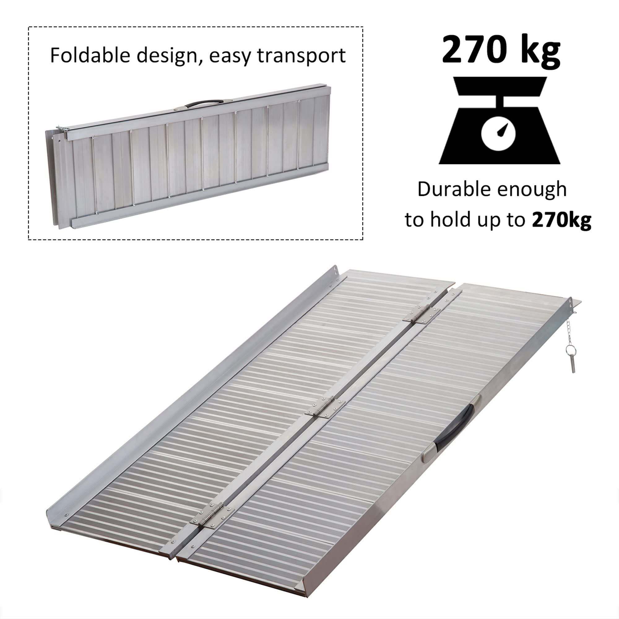 HOMCOM 4ft Folding Aluminum Wheelchair Ramp - Lightweight Portable Scooter Mobility Ramp for Wheelchairs, Walkers & Power Chairs - Perfect for Home, Travel & Vehicle Access