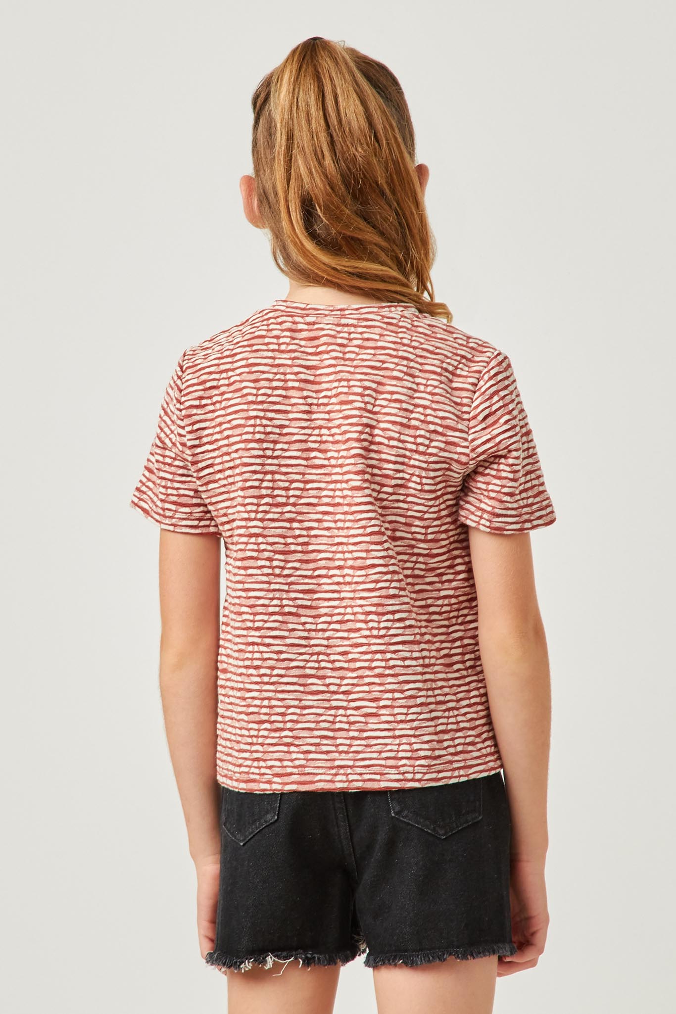 Floral Striped Textured T-Shirt for Women - Casual Summer Tee for Outfits, Beach & Travel