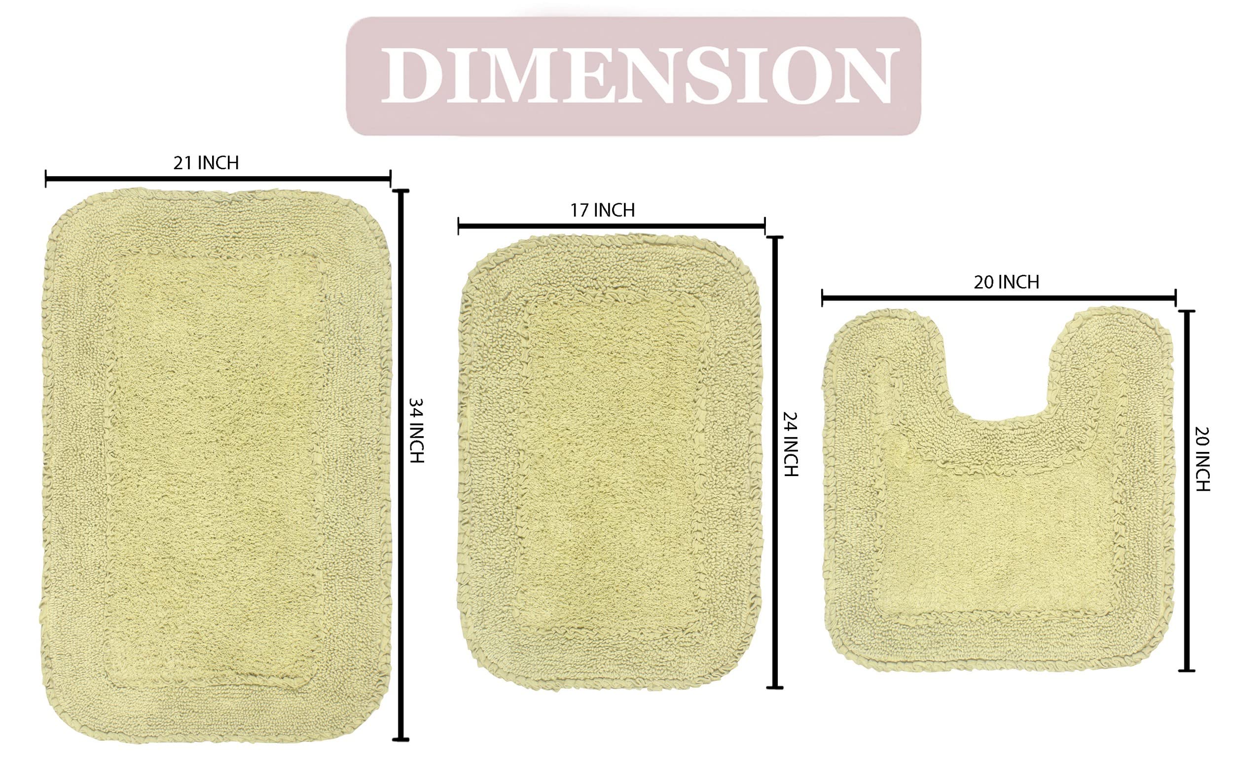 Premium 100% Cotton Bathroom Rugs Set - Ultra Soft, Absorbent & Washable - Non-Slip Bath Mat for Bathroom & Kitchen - 3 Piece Contour Set (Green) - Perfect for Spa-Like Comfort & Safety in Wet Areas